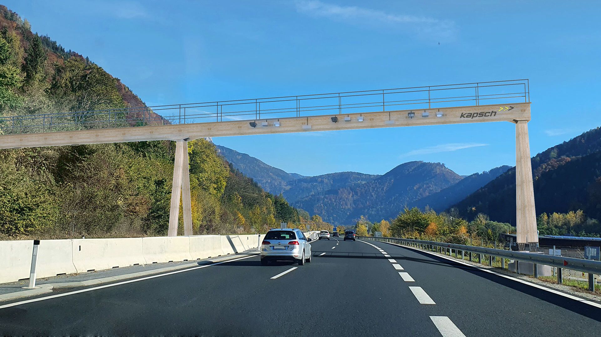 © Kapsch TrafficCom Autos auf einer Straße mit einer Brücke darüber